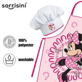 Sorrisini Children's Apron and Chef Hat for Children, Apron Chef Hat Children, Children's Apron Boys, Adjustable Children's Aprons for Baking, Painting, Children 3-8 Years Minnie Mouse, red