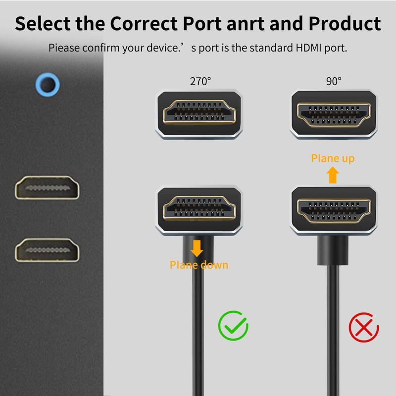 Twozoh Flexible HDMI to HDMI Cable Up Angled 270° 2M,