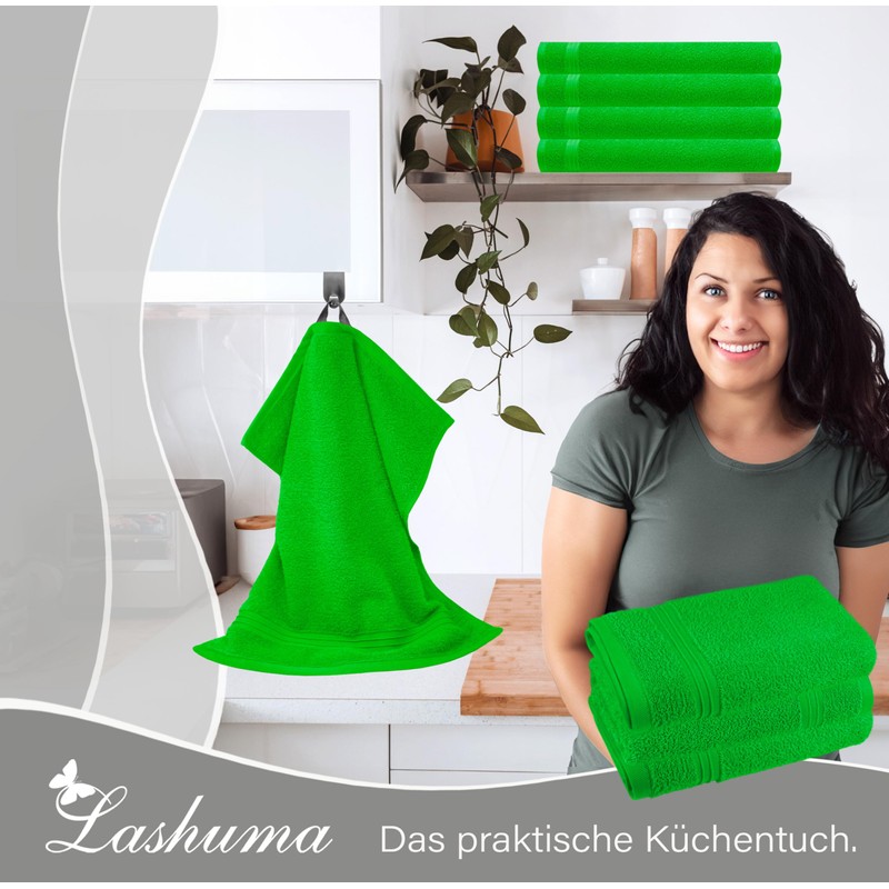 Lashuma Geschirrhandtücher Baumwolle Grün 50x50 cm, Linz Frottee Abtrockentücher für