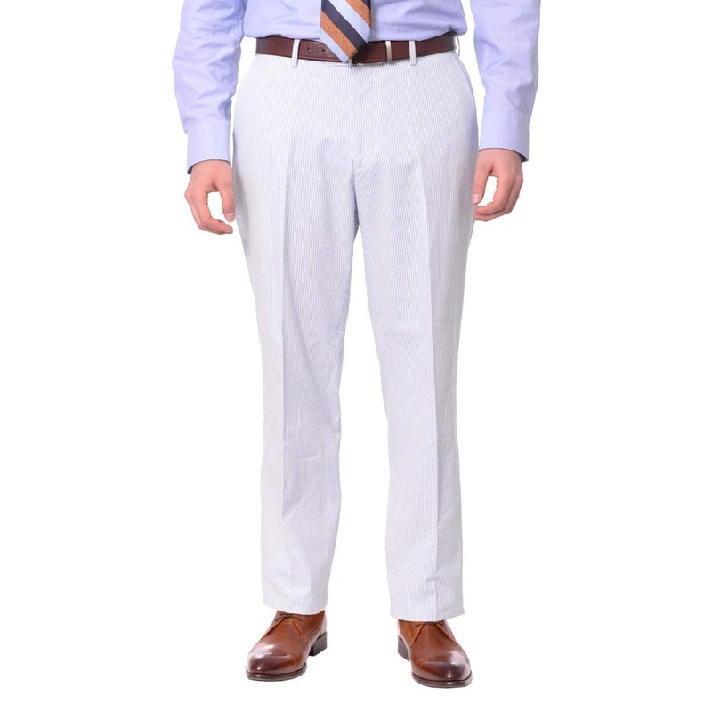 Emigre Classic Fit Blue Pinstriped Two Button Cotton Seersucker Suit-50R