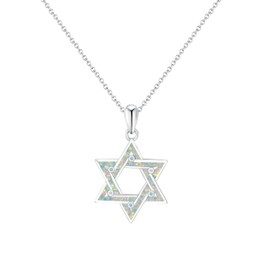 kissdove White Opal Inlay Star of David Pendant - Sterling Silver Geometric Necklace for Women with Adjustable 18-20 Inch Chain, Gift Box Included