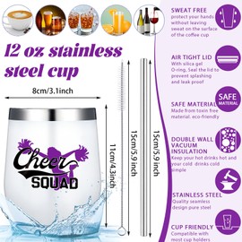 Irenare 4 Pcs Cheerleader Gifts Set 12 oz Cheer Tumbler Makeup Bag Cheerleading Bracelet Cheer Keychain for Cheer Accessories (Purple)