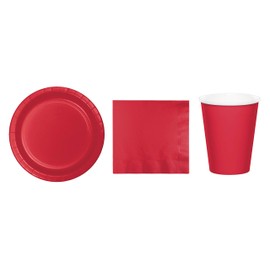 Baxters Party Bundles Bulk, Red, 96 Count 7 Inch Paper Plates, 96 Count 9 Ounce Hot/Cold Paper Cups, 100 Count Luncheon Paper Napkins, Pack Contains 292 Pieces