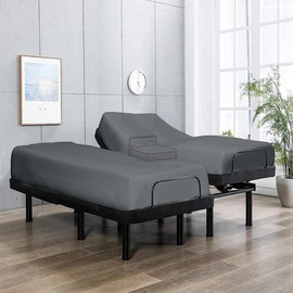 Split California King Size Fitted Sheet-Premium Hotel Quality - Fitted Sheet Only - Adjustable Bed Fitted Sheets-15 Inch Deep Pocket Fitted Sheet-Dark Grey Bottom Sheet-Ultra-Soft Microfiber Sheet