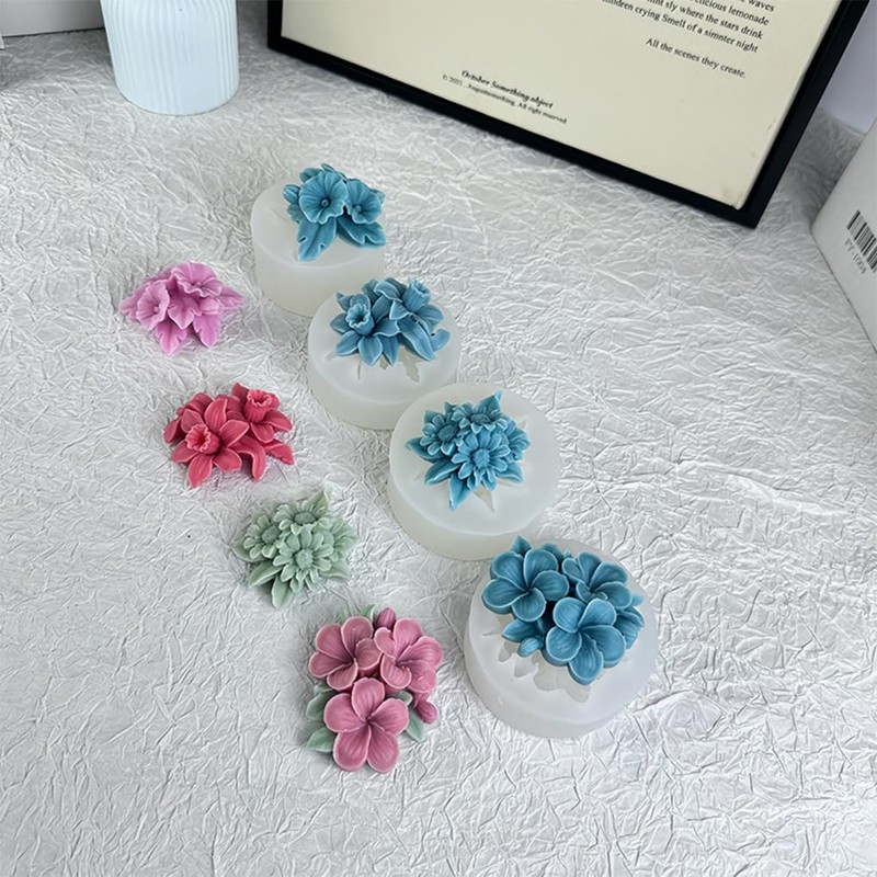 FineInno 4Pcs Flower Silicone Candle Molds for Candle Making 3D