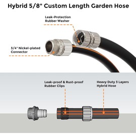 Giraffe Tools Garden Hose 5/8", Custom Length, Heavy Duty, No Kink, Flexible, Rubber Garden Hose, Leakproof Water Hose, 600 Burst PSI, 50ft Male to Female Hose