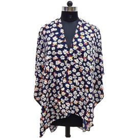 Elu Fall Kimonos for Women - Beach Coverup for Women Kimono Cardigan Poncho Ruanas Floral Print Women's Swimsuits and Plus Size Long Summer Beach Cover up (Navy White Pink Flower 36)