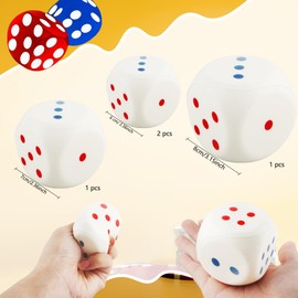 Cotiny 4 Pack Large Dice Set White Soft PU Foam Rounded Corner Jumbo Dice for Kids Classroom Games Indoor Learning Party Activities Math Teaching Tools, 3 Sizes