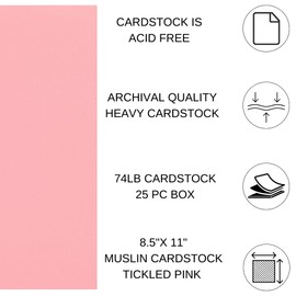 PA Paper Accents Textured Cardstock 8.5" x 11" Tickled Pink, 74lb Colored cardstock Paper for Card Making, Scrapbooking, Printing, Quilling and Crafts, 25 Piece Pack