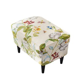 Highdi Ottoman Protective Cover Stool Cover, Stool Cover for Footstool, Rectangular, Stretch Cover, Ottoman Cover, Stool Protector, Washable Stool Cover (Flower and Leaf)