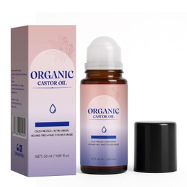 Organic Castor Oil Roll On Cold Pressed for Face,Hair,Brows, 1.7 fl oz