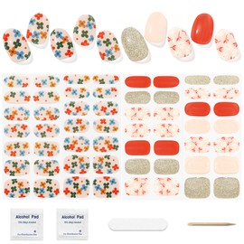 DUKASOU Semi Cured Gel Nail Strips, (Glitter,Five Flower) 56 Pcs Gel Nail Wraps,Stickers Works with Any UV/LED Lamps,Long Lasting,Salon-Quality, Easy to Apply