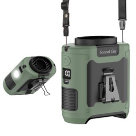 Socool - Ventilador portátil de cintura de 10000 mAh, con clip para el cinturón portátil, ventilador personal, recargable, funciona con pilas con 5 velocidades y linterna, ventilador de cuello manos