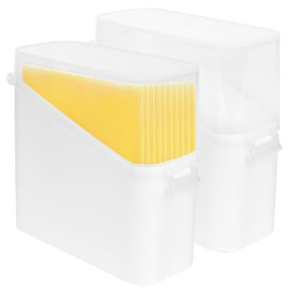 Linkidea 2 Pcs Sliced Cheese Container, Plastic Cheese Holder with Transparent Flip Lids, Cheese Storage Container for Refrigerator, Fits to Keep Cheese/Butter Fresh in Fridge (White)