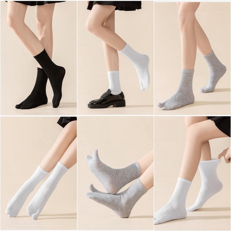 Qzkouma FEND-45 Women's 2 Toe Socks, 5-Pair Set, Cotton Blend,