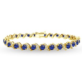 B. BRILLIANT Yellow Gold Flashed Sterling Silver Created Blue Sapphire 4mm Round-Cut S Design Tennis Bracelet with White Topaz Accents