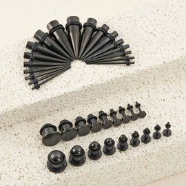 Longbeauty 14G-00G 36pcs Ear Gauges Stretching Kit Surgical Steel Tapers for Ears Gauge Starter Kits Single Flat Top Gauges Plugs for Women Men