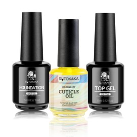 SUTOKAKA 3Pcs 15ml Base Top Coat Set with Cuticle Oil Soak-Off UV Cured Glossy Top Gel Base Coat No Wipe Combination Fast Air Dry Nail Care Nutritive Oil for Manicure Pedicure Nail Supplies