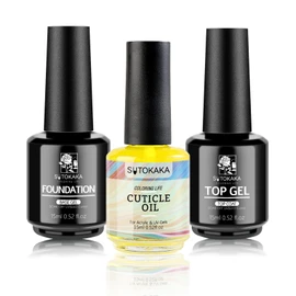 SUTOKAKA 3Pcs 15ml Base Top Coat Set with Cuticle Oil Soak-Off UV Cured Glossy Top Gel Base Coat No Wipe Combination Fast Air Dry Nail Care Nutritive Oil for Manicure Pedicure Nail Supplies