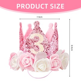 SHANFAA Baby Girls 3rd Birthday Hat Princess Girls 3 Years Birthday Crown,Adjustable 3rd Birthday Hat Third Birthday Party Hats for Baby Girls 3rd Pink Birthday Party Decorations
