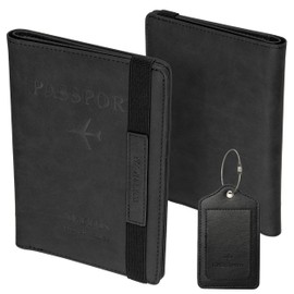 NEYYOS® Passport Cover with Airtag Compartment, RFID Blocking Passport for New & Old Passports, Organiser Bag, Passport Travel Wallet Vaccination Card Holder, black, Without Airtag compartment