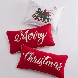 Levtex Home - Yuletide - Christmas Decorative Pillow (14X18in.) - Carte Postal - Chistmas Postcard - Red, Green, Black, Cream
