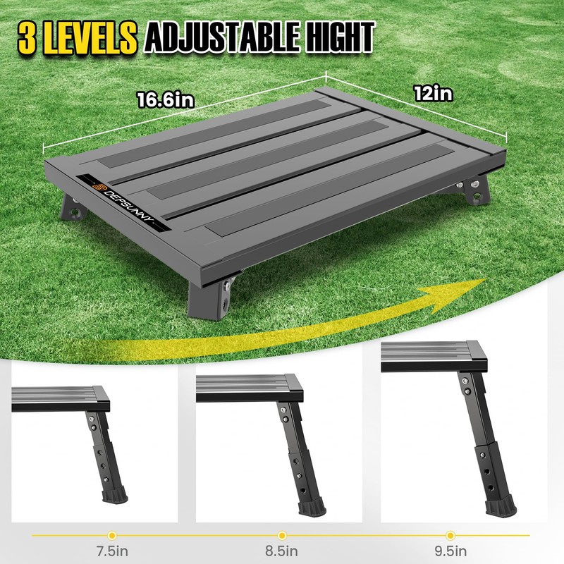 DEPSUNNY Adjustable RV Step Stool, 3-Step Height Adjustment, Foldable Legs,