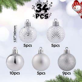 Mini esferas de Navidad de plata de 34 quilates, adornos de plástico inastillables para decoración de árbol de Navidad para fiestas de Navidad, hogar, oficina, decoración de día festivo, tamaño pequeño (1.57 pulgadas/40 mm)
