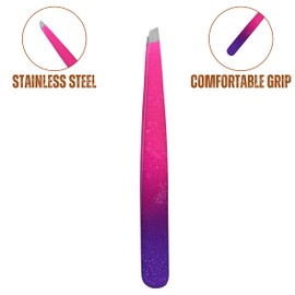 ASM® Professional Tweezers for Facial Hair Women - Heavy Duty Stainless Steel Ingrown Hair Tweezers for Eyebrows Plucking, Eyelashes & Blackhead Tweezers Beauty Tool for Women (Pink Purple + Pouch)