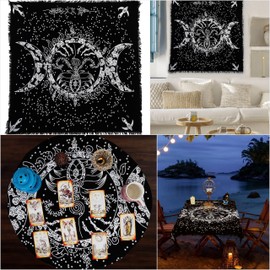 Indian Consigners Altar Cloth Triple Moon Goddess Silver Witchcraft Alter Tarot Spread Top Cloth Wiccan Square Spiritual 18 by 18 sacred cloth (Triple Moon Goddess Silver Gold)