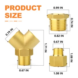 GASHER 2PCS Brass Pipe Fitting Male Branch Tee Y Adapter 1/2" NPT Female x 1/2" NPT Female x 1/2" NPT Male