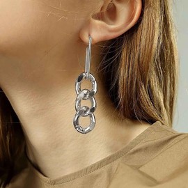 Inilbran Punk Exaggerated Cuba Chain Earrings Vintage Chunky Chain Dangle Earrings Gold Large Chain Drop Earrings Thick Chain Stud Earrings Jewellery for Women and Girls, Zinc