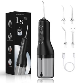 Water Flosser for Teeth Cordless - 260ML Oral Irrigator with 4 Modes & 4 Nozzles - Plaque & Tartar Remover for Teeth - IPX6 Waterproof Portable Dental Flosser for Home & Travel - Black