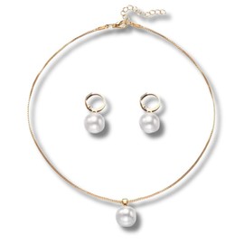 Isla & Wren Co. Large Quality Pearl Jewelry Set with Necklace and Earrings, Gold Chain, White Simulated Pearls Modern Style Gift Quality Mother's Day Valentine's Women's Bridal Wedding