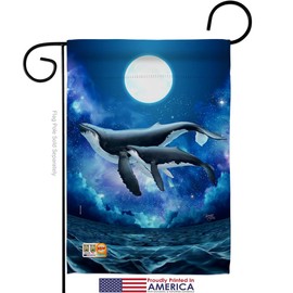 Breeze Decor Humpback Whales Garden Flag Set with Stand Animals Sea Creature Nautical Ocean Fish Outdoor Summer Marine Small Decorative Gift Yard House Banner Made in USA 13 X 18.5