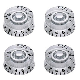 mxuteuk 4pcs Silver Electric Guitar Knobs Bass Top Hat Knobs Speed Volume Tone AMP Effect Pedal Control Knobs Silver with Black Word KNOB-S6