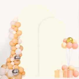FANPROMS Ivory Arch Cover Set of 2 Spandex Fitted Wedding Arch Cover 7.2FT 6FT Round Top Arched Stand Covers Chiara Backdrop Cover for Metal Arches Frame for Wedding Party Baby Shower Decoration