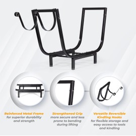 TANIVO Firewood Rack, Firewood Holder for Outdoor and Indoor Fireplace Wood Storage, 25.5 Inch Firewood Rack Log Holder with Removable Kindling Hook, Heavy Duty/Weatherproof Steel Firewood Rack Stand