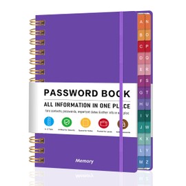 Spiral Password Book with Alphabetical Tabs - 5.8" X 8.2" Small Password Keeper Book with Inner Pocket for Seniors , Large Print, Hardcover, 450 Logins – Internet Password Organizer Notebook for Home & Office Use