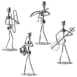 4 Pcs Music Band Figurines, Creative Iron Band Models, Violin, Saxophone, Guitar, Trombone - Vintage Metal Desk Decors for Home and Office, 2x5.1 inches