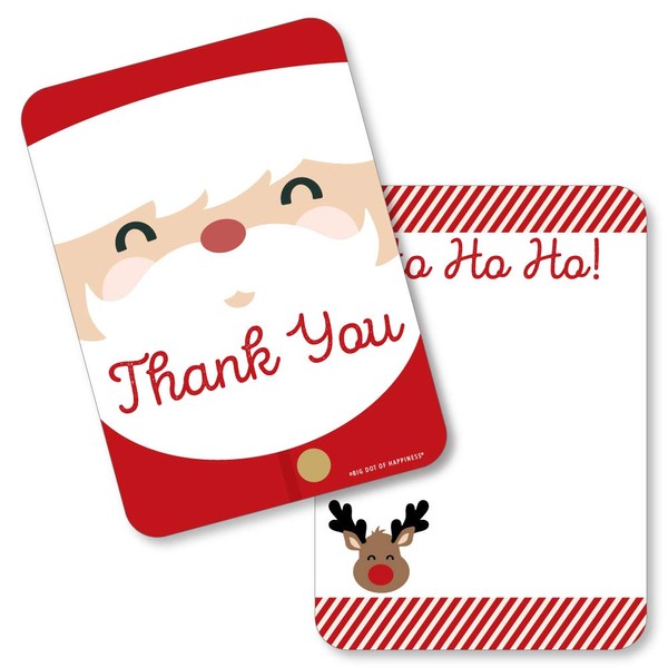 Big Dot of Happiness Jolly Santa Claus - Shaped Thank You Cards - Christmas Party Thank You Note Cards with Envelopes - Set of 12