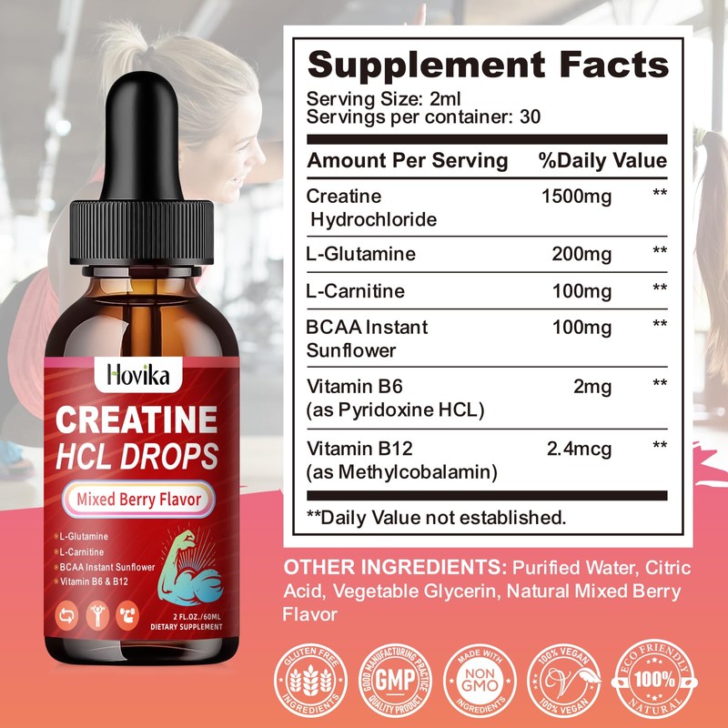 Creatine HCL Liquid Drops for Men & Women, Creatine Hydrochloride