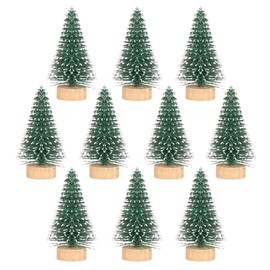 IMIKEYA 10Pcs Mini Christmas Trees, Artificial Snow Frost Trees Mini Pine with Wood Base Bottle Brush Trees Plastic Winter Snow Ornaments Tabletop Trees for Christmas Decoration and Display