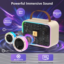 Karaoke Machine with 2 Wireless Microphones, Stylish Karaoke Microphone Wireless System with Lights for Adults Kids, Portable Karaoke Speaker for Home Party, Outdoor, Ideal Gifts Stage Subwoofers