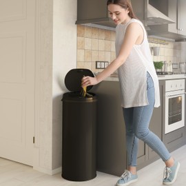 iTouchless 13 Gallon Automatic Trash Can with Filter – Black Round Kitchen Sensor Garbage Bin for Kitchen or Office