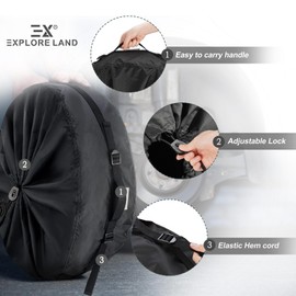 Explore Land Seasonal Tire Cover - Spare Tire Bag with Handle, Heavy Duty Winter Wheel Storage Tote Against Dust and Scratches, 4 Pack (Fits Diameters 26''-28.75'', Black)