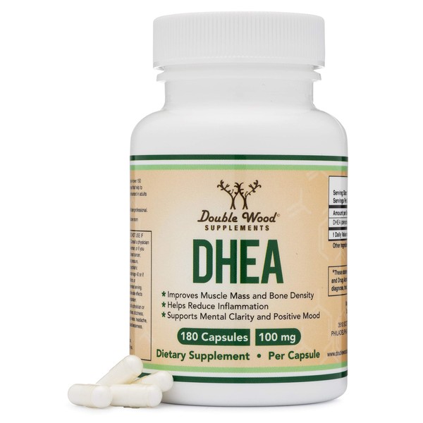 DHEA 100mg – 180 Capsules -Third Party Tested, Made in The USA (Max Strength, 6 Month Supply) Hormone Balance for Women and Men by Double Wood Supplements