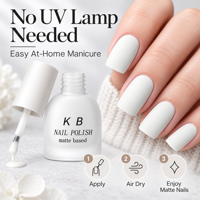 10 mL Matte White Nail Polish, Air Dry, No UV