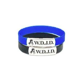 10 W.D.J.D. What Did Jesus Do? Black and Blue Silicone Bracelet w/Metal (10 Bracelets)