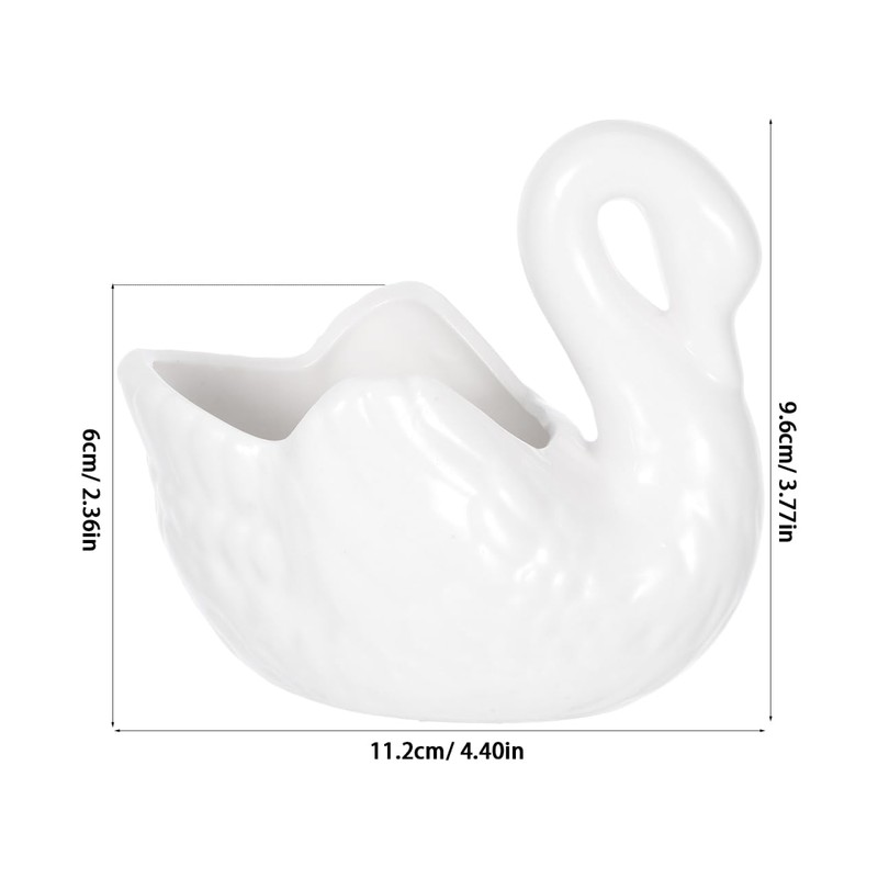 Yardwe Lovely Swan Ceramic Flowerpot with Drain Hole, White Porcelain